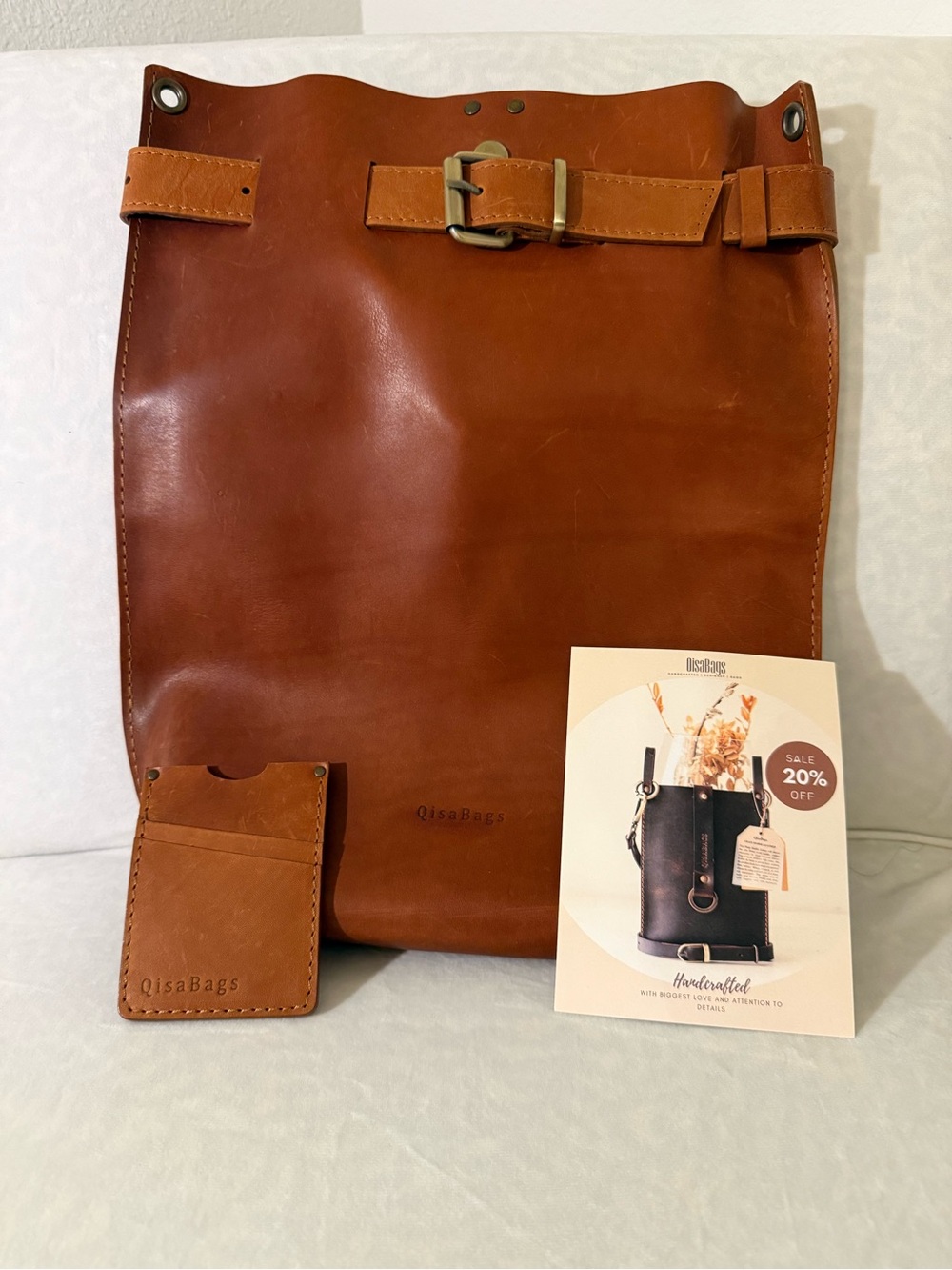 QisaBags Brown Full Grain Leather Convertible Backpack Crossbody